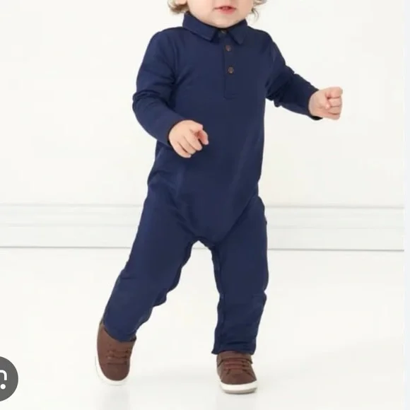 NWT Little Sleepies set of 2 polo collared rompers 6-12m navy & emerald